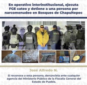 En operativo interinstitucional, ejecuta FGE cateo y detiene a una persona por narcomenudeo en Bosques de Chapultepec