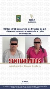 Obtiene FGE sentencia de 50 años de prisión por secuestro agravado y robo de vehículo