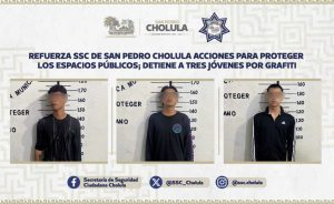Refuerza SSC de San Pedro Cholula acciones para proteger los espacios públicos; detiene a tres jóvenes por grafiti