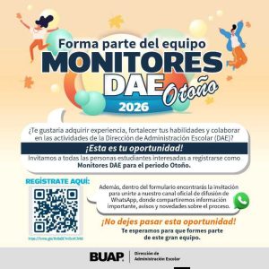 Convoca BUAP a estudiantes de licenciatura para participar en el Programa de Becas para Monitores 2026
