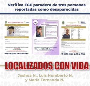 Localiza la FGE a tres personas reportadas como desaparecidas