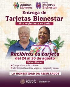 Bienestar realiza en Puebla del 24 al 30 de agosto la entrega de tarjetas de las Pensiones Mujeres Bienestar y para Adultos Mayores