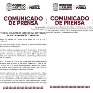 Protección Civil informa sobre quema controlada de PEMEX en San Martín Texmelucan
