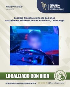 Localiza Fiscalía a niño de dos años sustraído en Misiones de San Francisco, Coronango