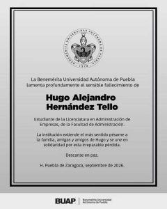 Tras días de búsqueda, BUAP confirma el fallecimiento de uno de sus estudiantes